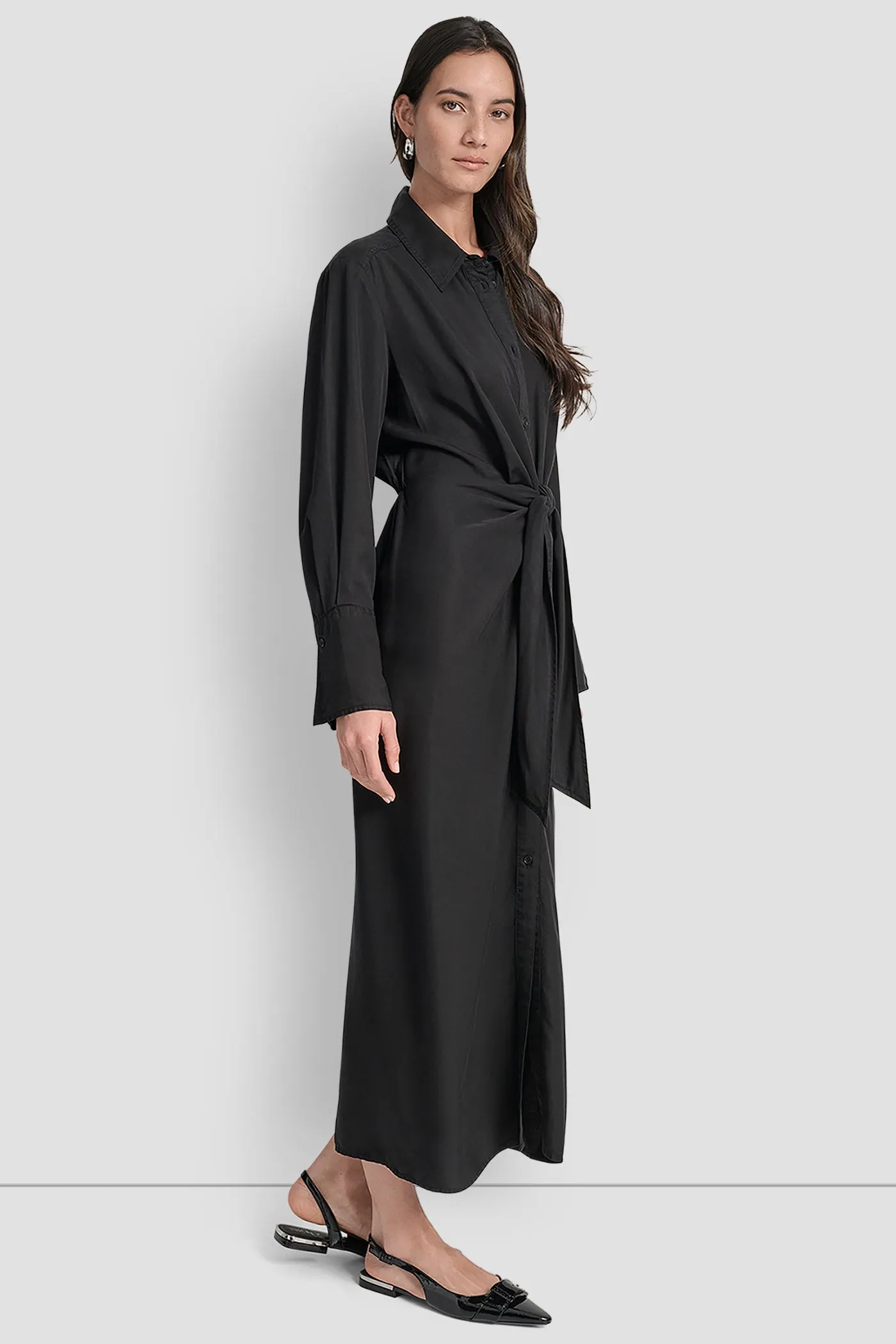 GARMENT DYE LONG SLEEVE BUTTON FRONT SHIRT DRESS sold by DKNY product image thumbnail 4