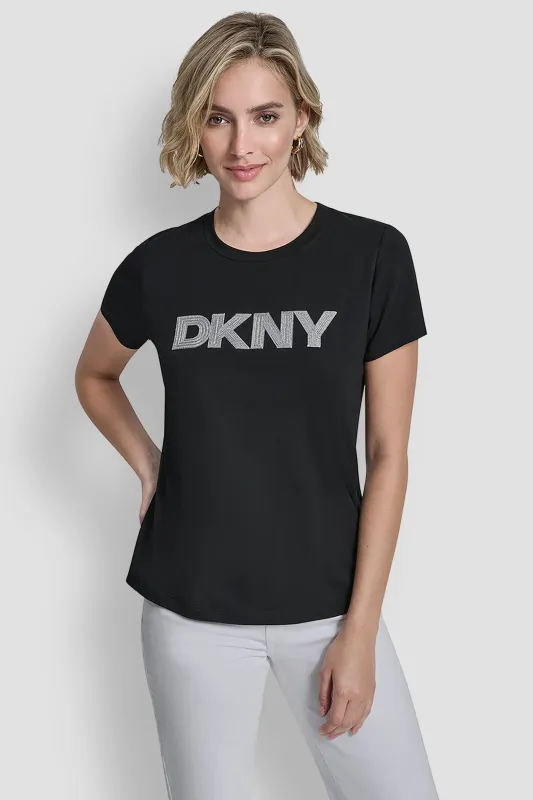 METALLIC LOGO EMBROIDERED TEE sold by DKNY