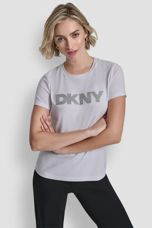 METALLIC LOGO EMBROIDERED TEE sold by DKNY