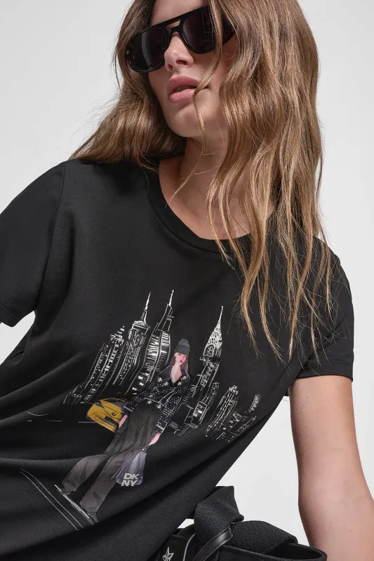 STUDDED MOTO CONVERSATIONAL TEE made by DKNY