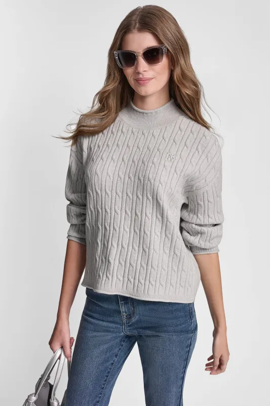 MOCK NECK DROP SHOULDER CABLE SWEATER sold by DKNY