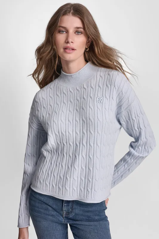 MOCK NECK DROP SHOULDER CABLE SWEATER sold by DKNY