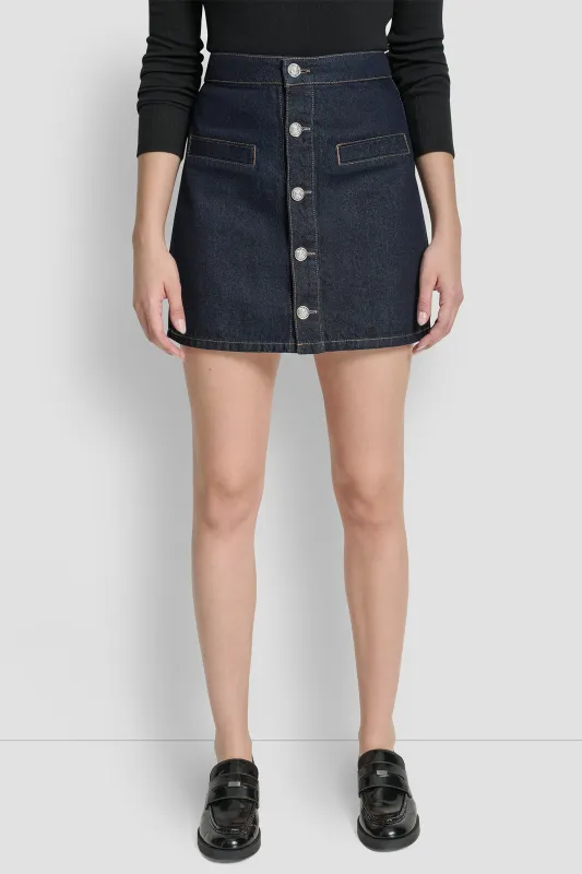 HIGH RISE BUTTON FRONT MINI SKIRT sold by DKNY