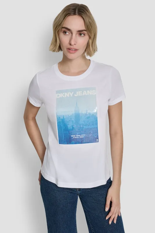 SEQUIN GRAPHIC LOGO TEE sold by DKNY