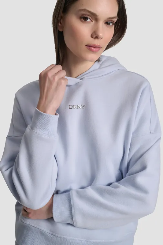 METALLIC BUBBLE LOGO FLEECE DROP SHOULDER HOODIE sold by DKNY