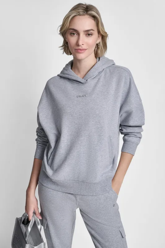 METALLIC BUBBLE LOGO FLEECE DROP SHOULDER HOODIE sold by DKNY