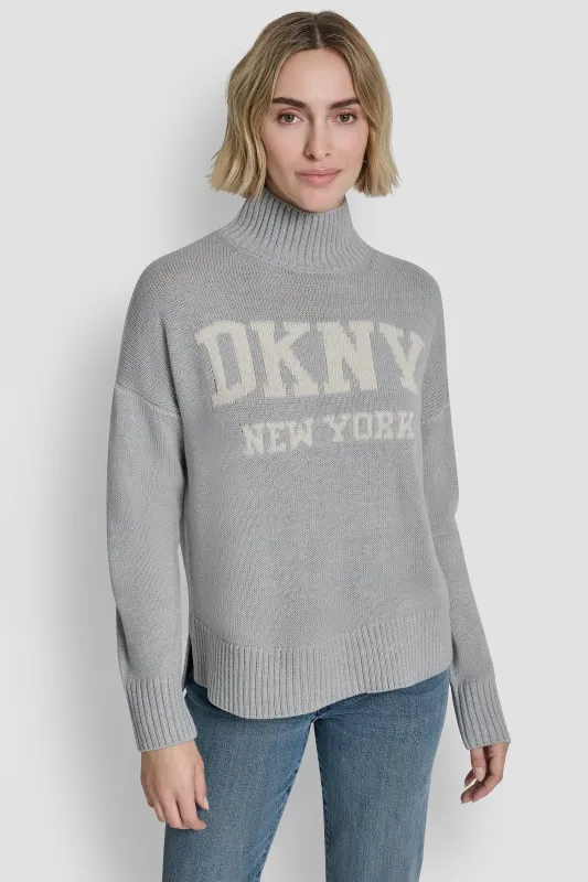LOGO TURTLENECK HIGH LOW SWEATER sold by DKNY