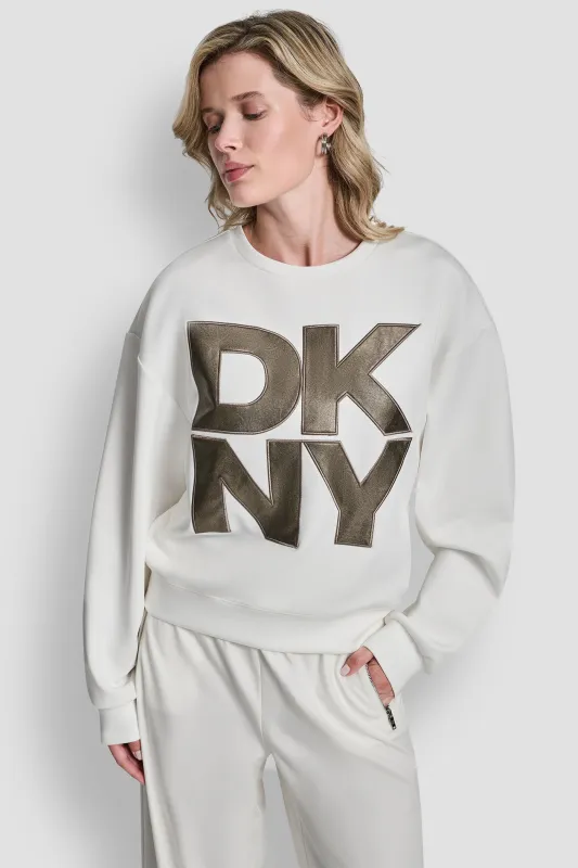 FAUX LEATHER LOGO SWEATSHIRT sold by DKNY