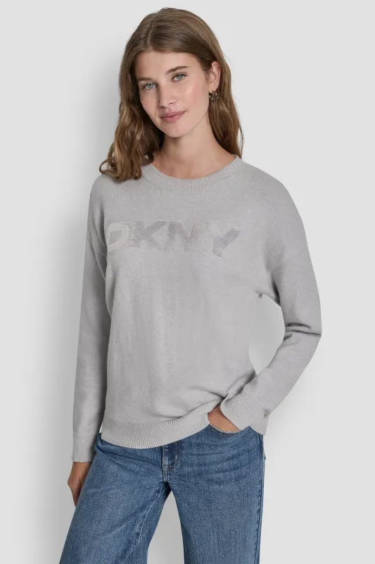 SEQUIN LOGO EMBELLISHED SWEATER sold by DKNY