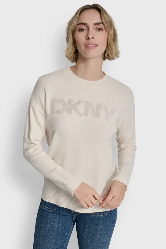 SEQUIN LOGO EMBELLISHED SWEATER sold by DKNY