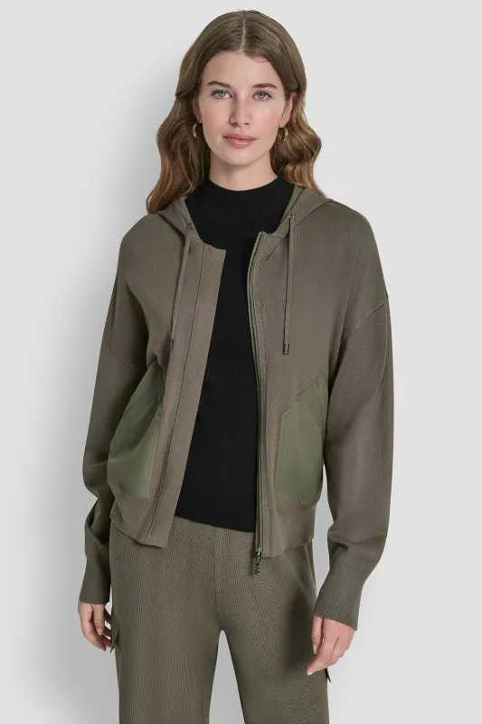 DROP SHOULDER ZIP UP HOODIE sold by DKNY