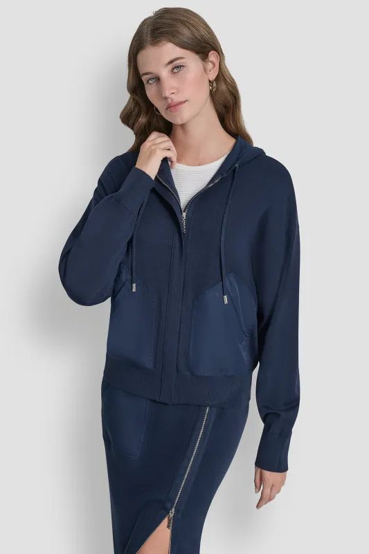 DROP SHOULDER ZIP UP HOODIE sold by DKNY