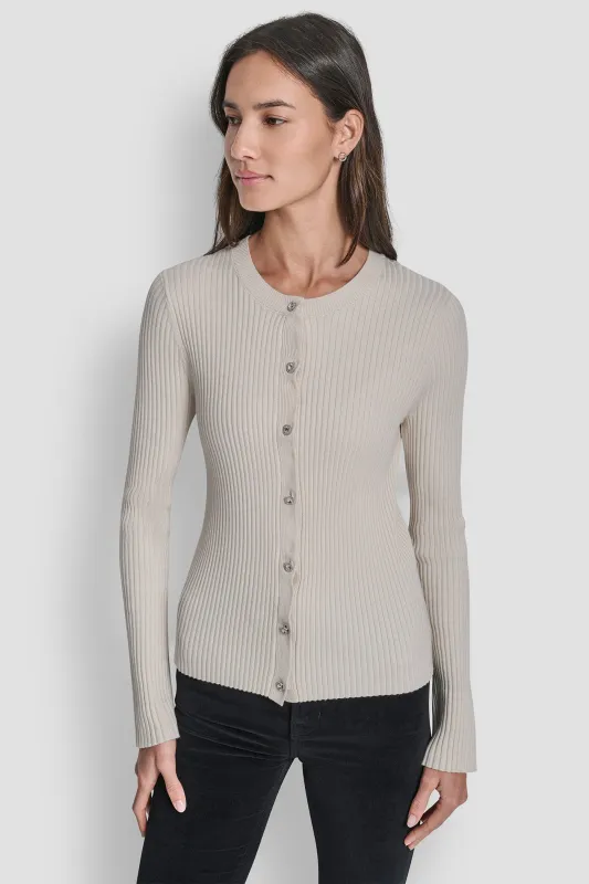 FLARE SLEEVE CARDIGAN WITH RHINESTONE BUTTON sold by DKNY