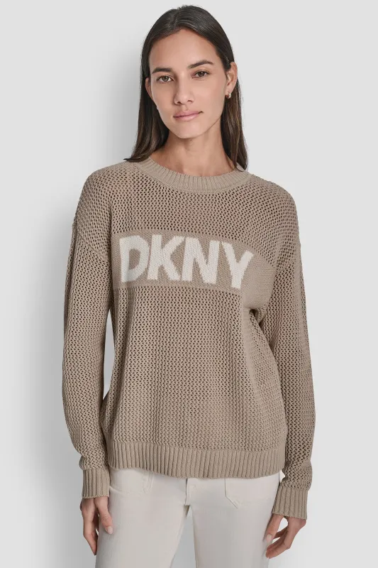 CREW NECK POINTELLE LOGO SWEATER sold by DKNY