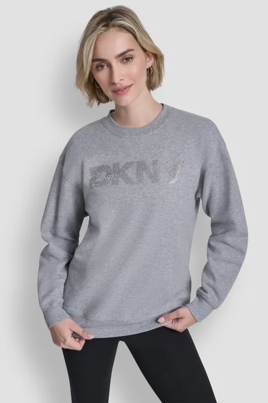 OMBRE RHINESTONE LOGO CREW NECK PULLOVER sold by DKNY