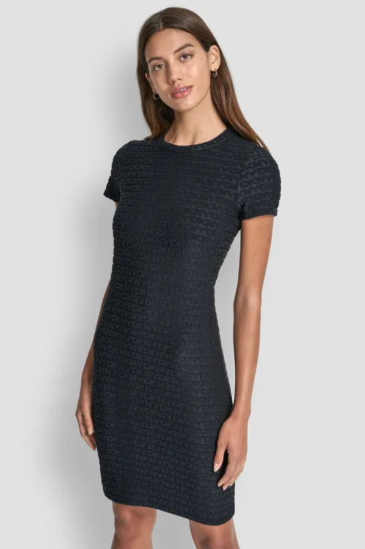 LOGO JACQUARD CREW NECK DRESS sold by DKNY