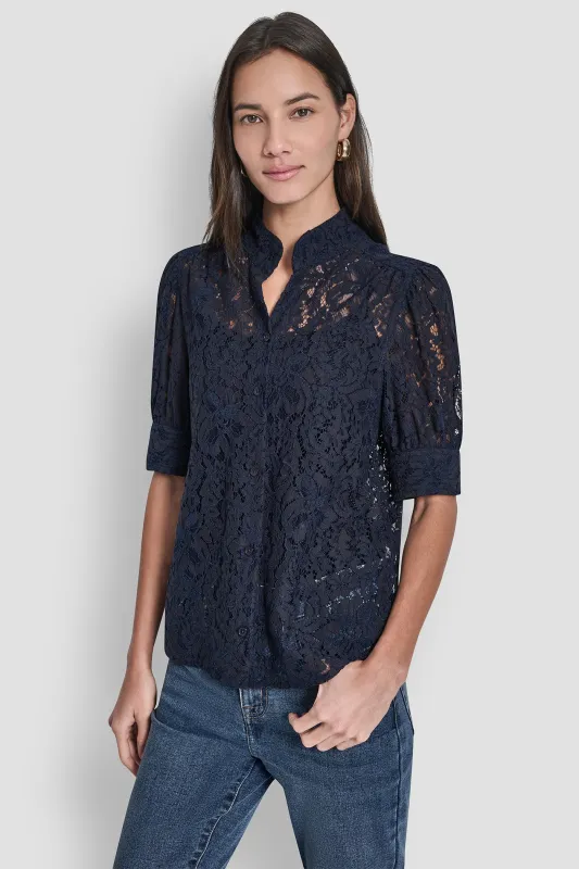LACE PUFF SLEEVE SHIRT sold by DKNY