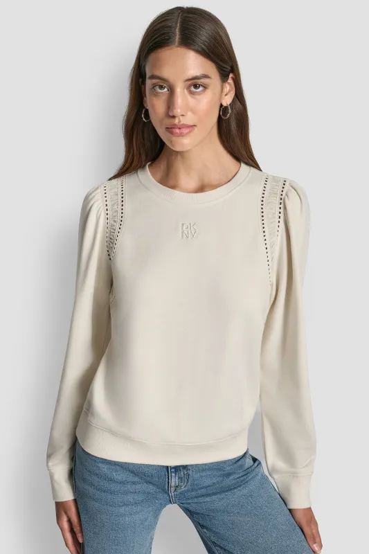 LACE DETAIL PUFF SLEEVE SWEATSHIRT sold by DKNY