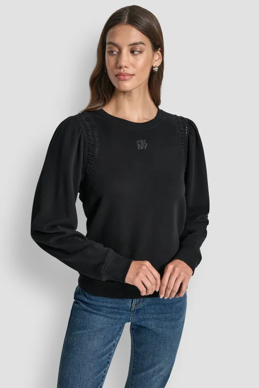 LACE DETAIL PUFF SLEEVE SWEATSHIRT sold by DKNY