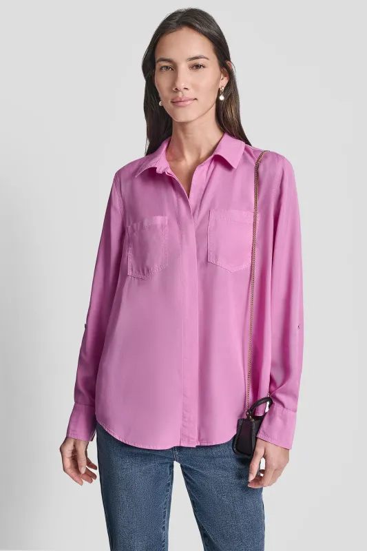 SPLIT BACK BUTTON FRONT WITH ROLL TAB made by DKNY