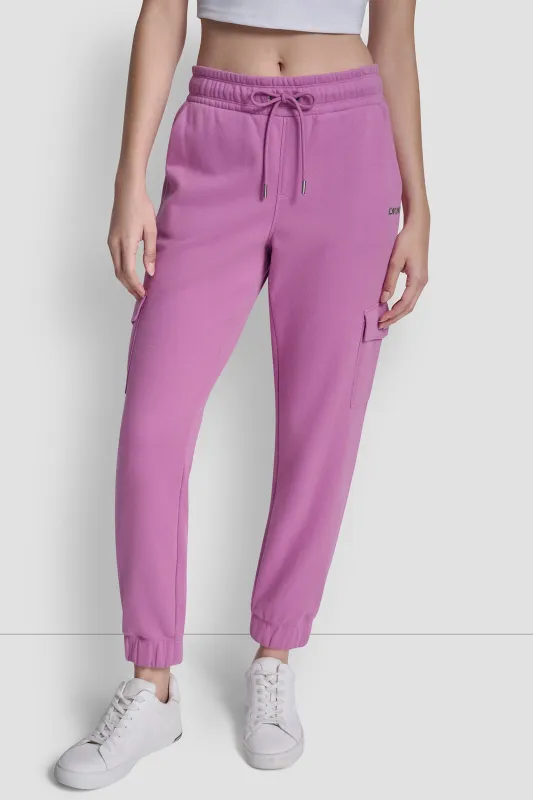 METALLIC BUBBLE LOGO SLIM FIT FLEECE CARGO JOGGER sold by DKNY