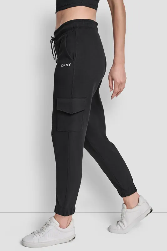 METALLIC BUBBLE LOGO SLIM FIT FLEECE CARGO JOGGER sold by DKNY