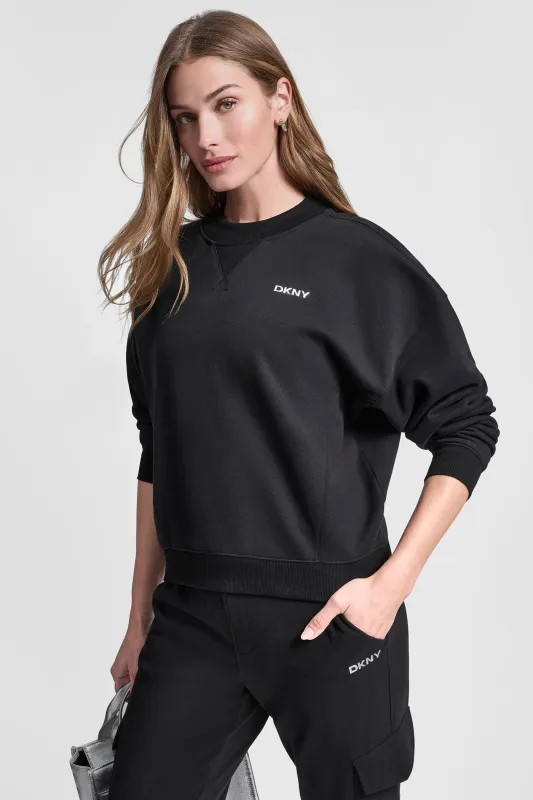 METALLIC BUBBLE LOGO FLEECE PULLOVER sold by DKNY