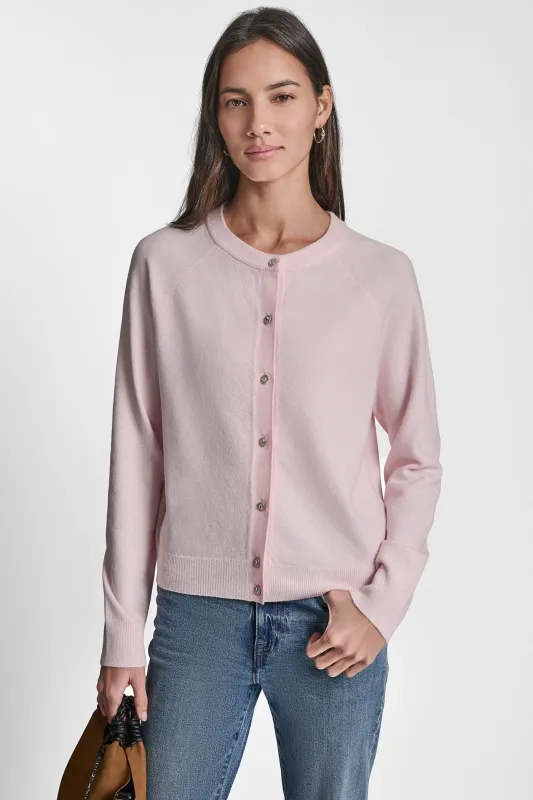 LONG BLOUSON SLEEVE CARDIGAN WITH RHINESTONE BUTTONS sold by DKNY