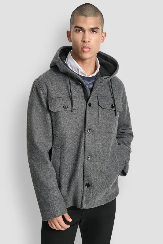 FAUX WOOL HOODED SHIRT JACKET sold by DKNY