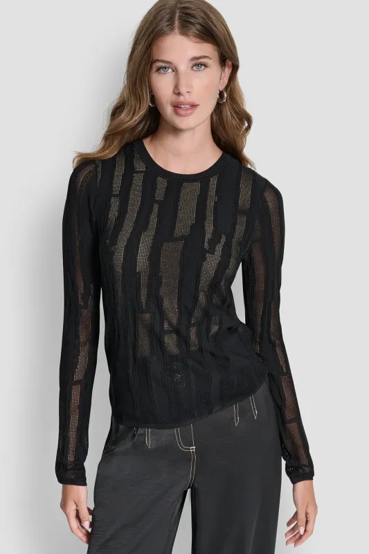 LAYERED MIXED STITCH SWEATER sold by DKNY