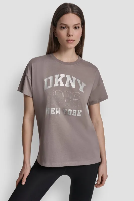 COTTON-JERSEY LOGO HIGH-LOW TEE sold by DKNY