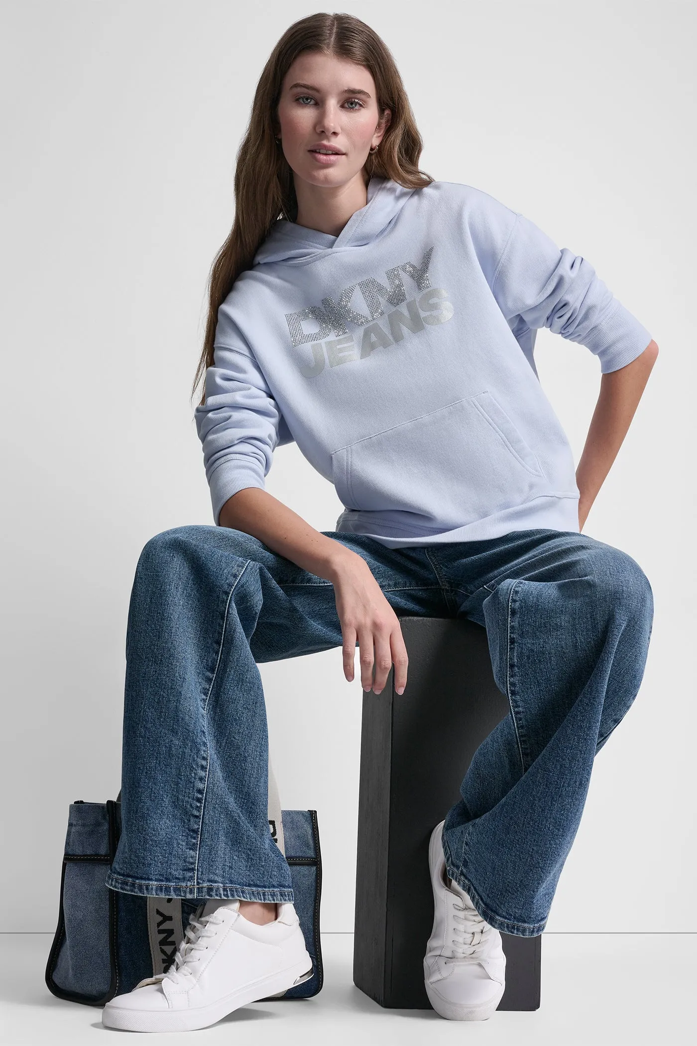 STACKED RHINESTONE FOIL LOGO HOODIE sold by DKNY product image thumbnail 5