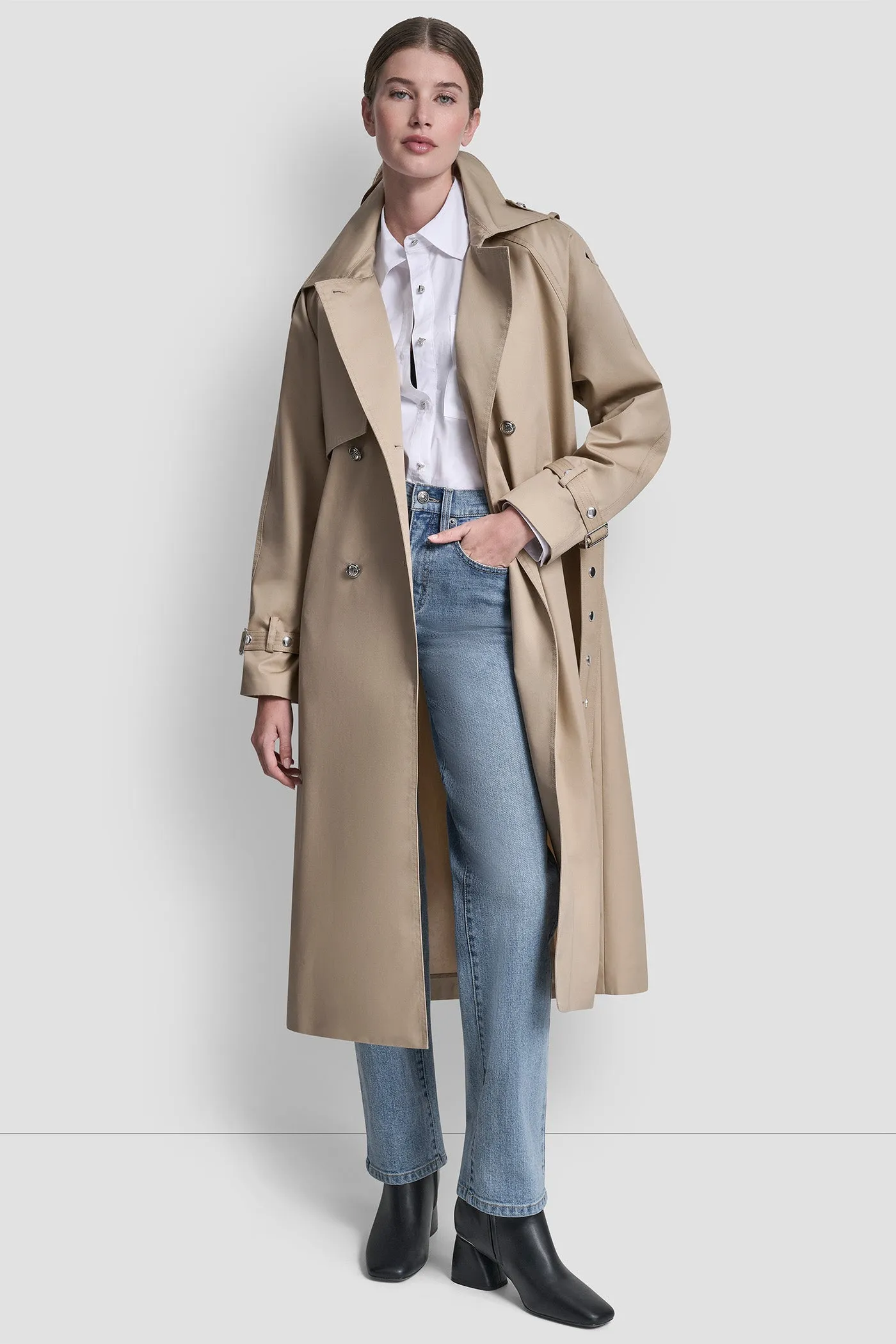 LONG DOUBLE BREASTED BELTED TRENCH sold by DKNY