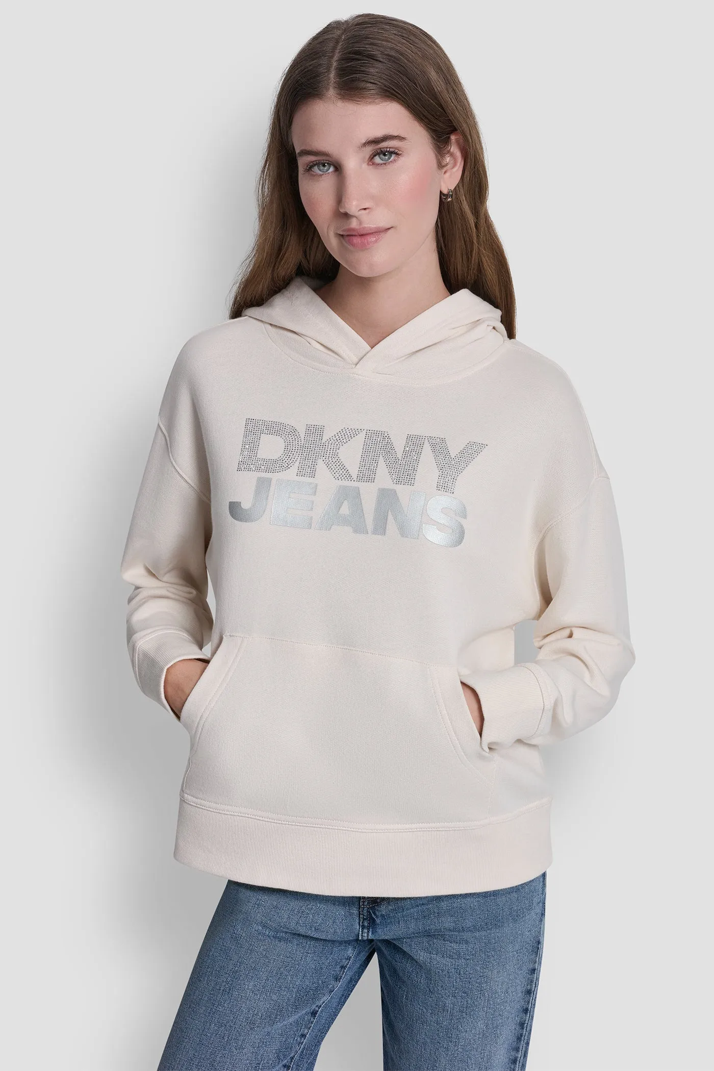 STACKED RHINESTONE FOIL LOGO HOODIE sold by DKNY product image thumbnail 4