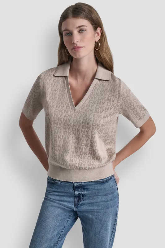 POLO COLLAR SWEATER WITH RHINESTONE LOGO sold by DKNY