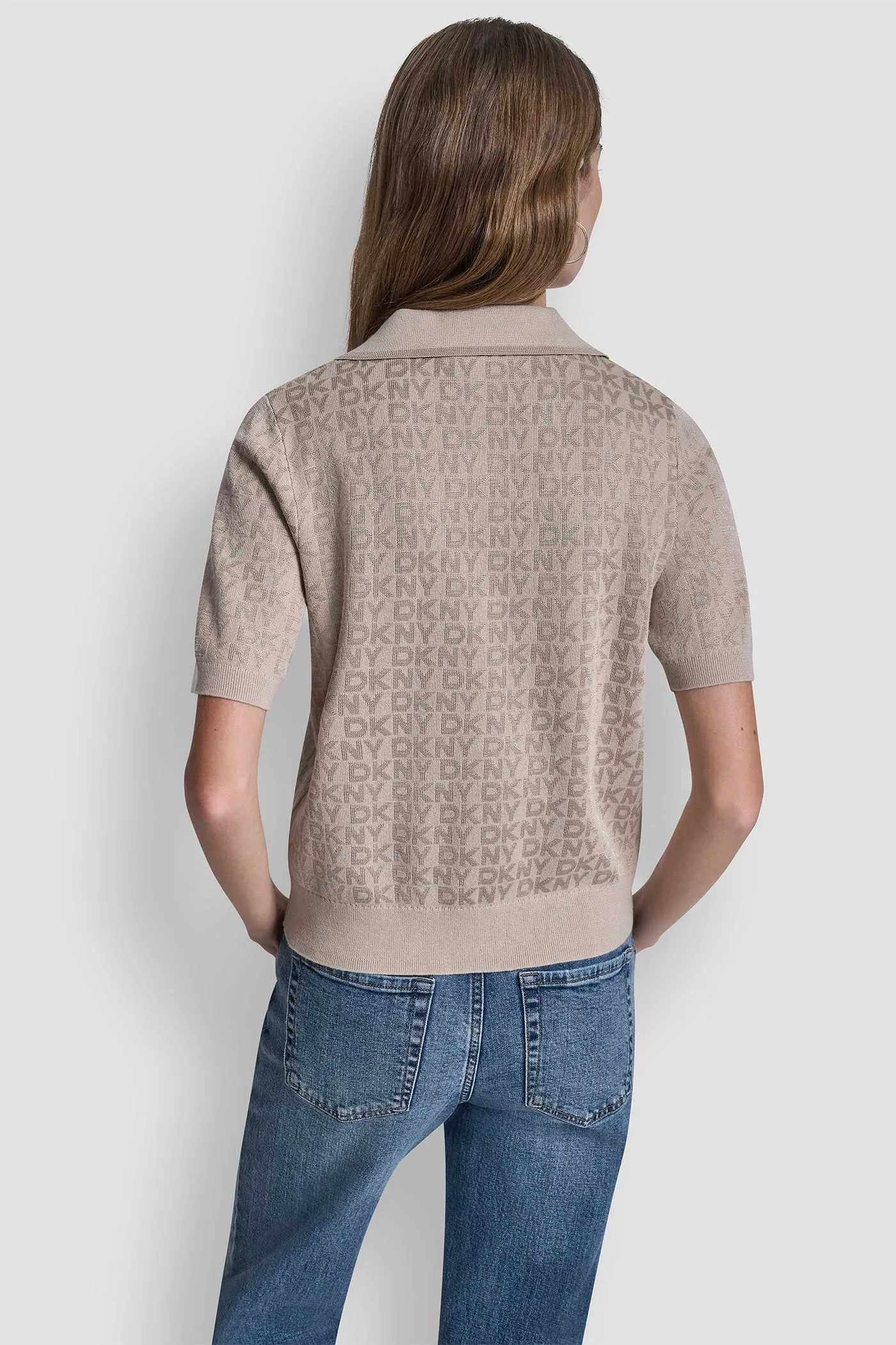POLO COLLAR SWEATER WITH RHINESTONE LOGO sold by DKNY product image thumbnail 3