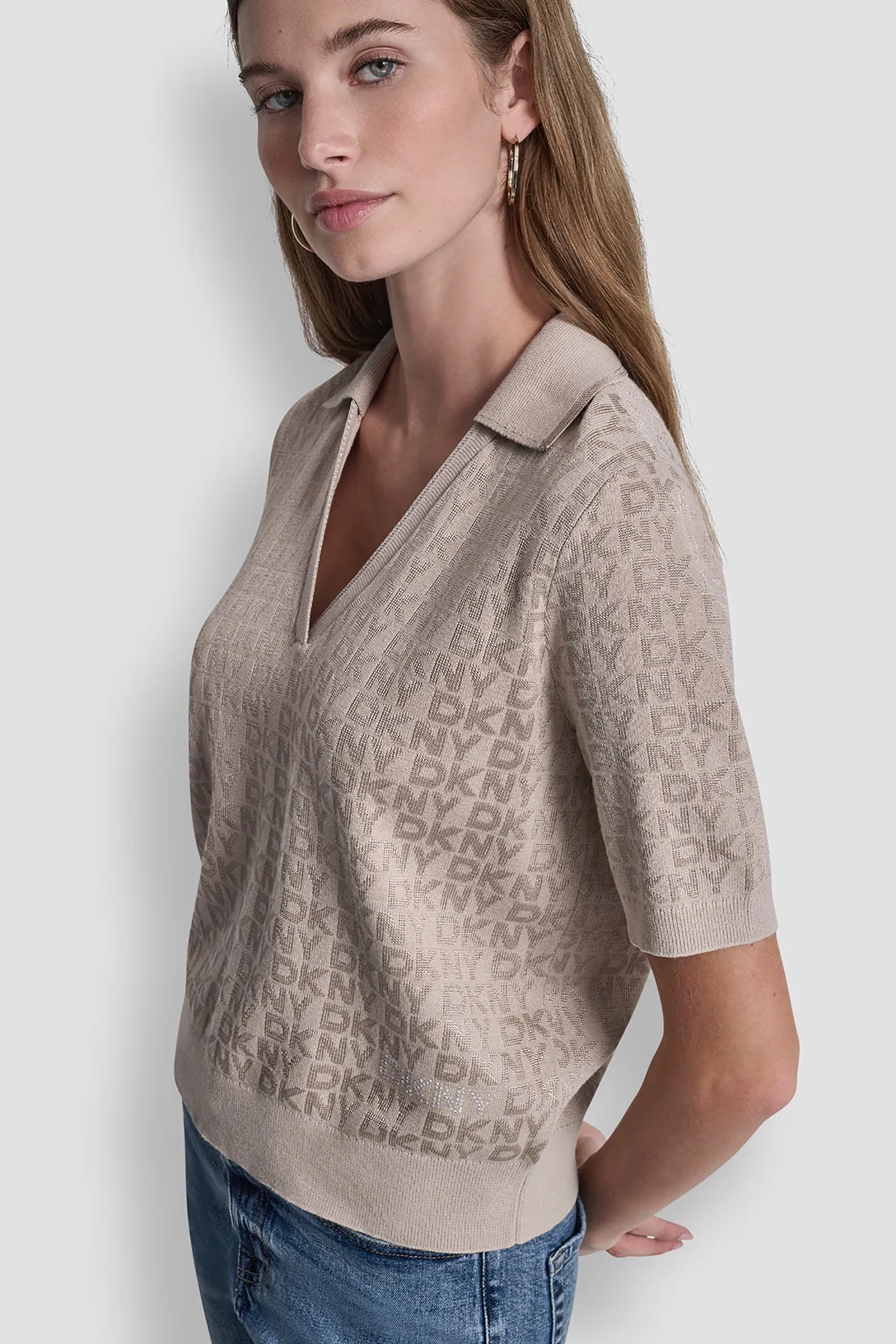 POLO COLLAR SWEATER WITH RHINESTONE LOGO sold by DKNY product image thumbnail 2
