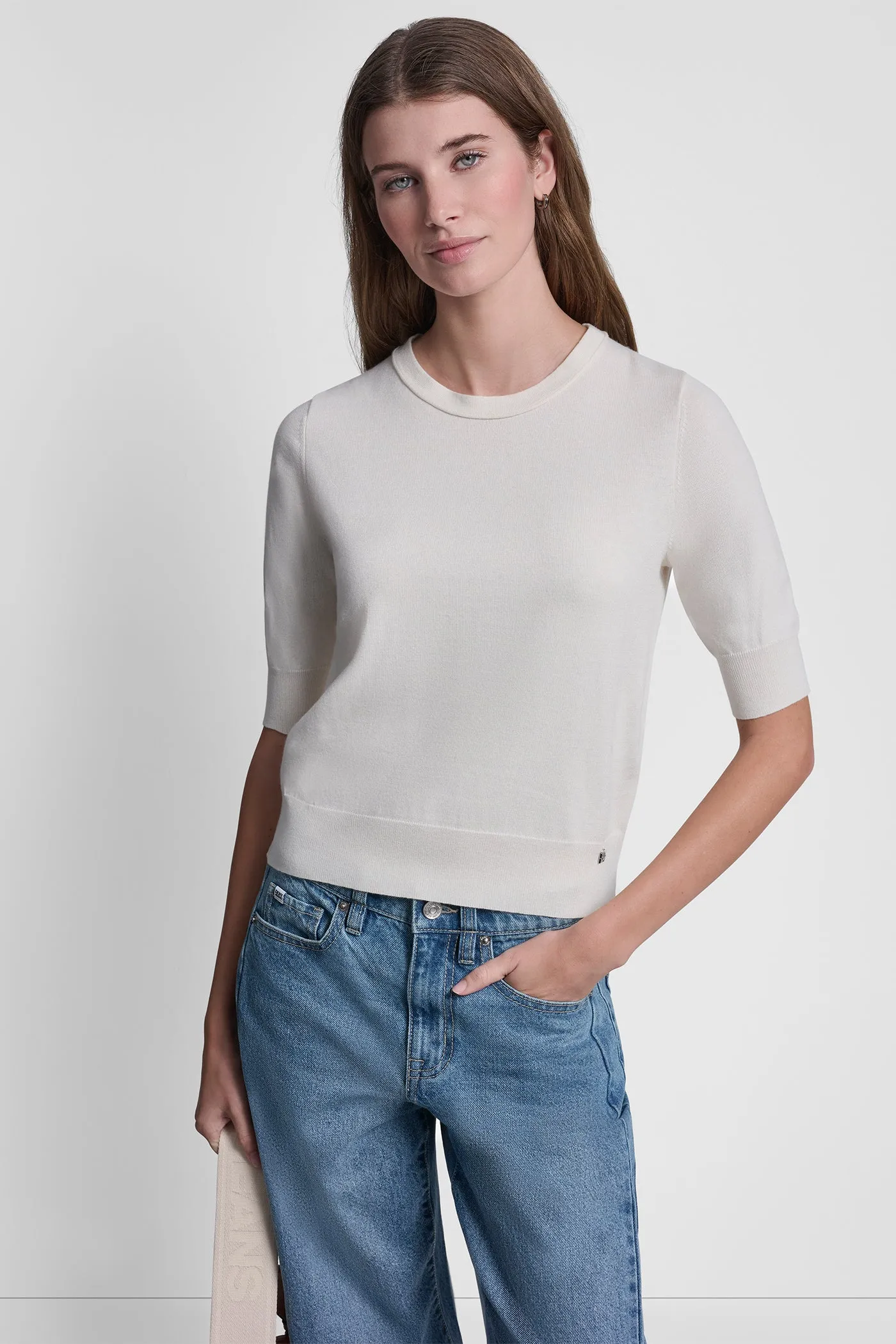 ELBOW SLEEVE CREW NECK SWEATER sold by DKNY
