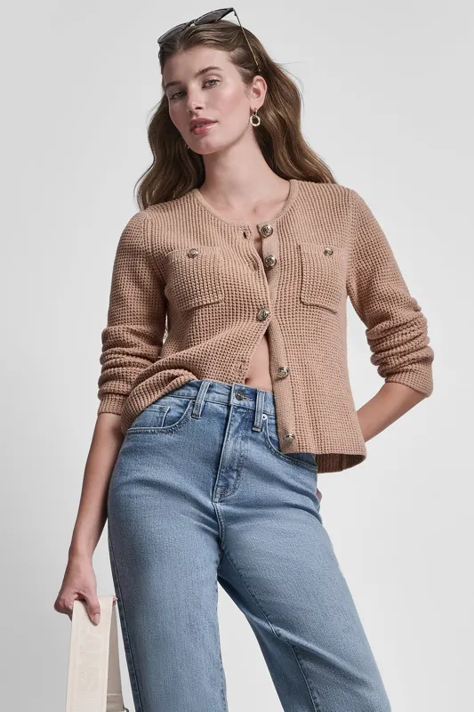 TUCK STITCH CREW NECK CARDIGAN made by DKNY