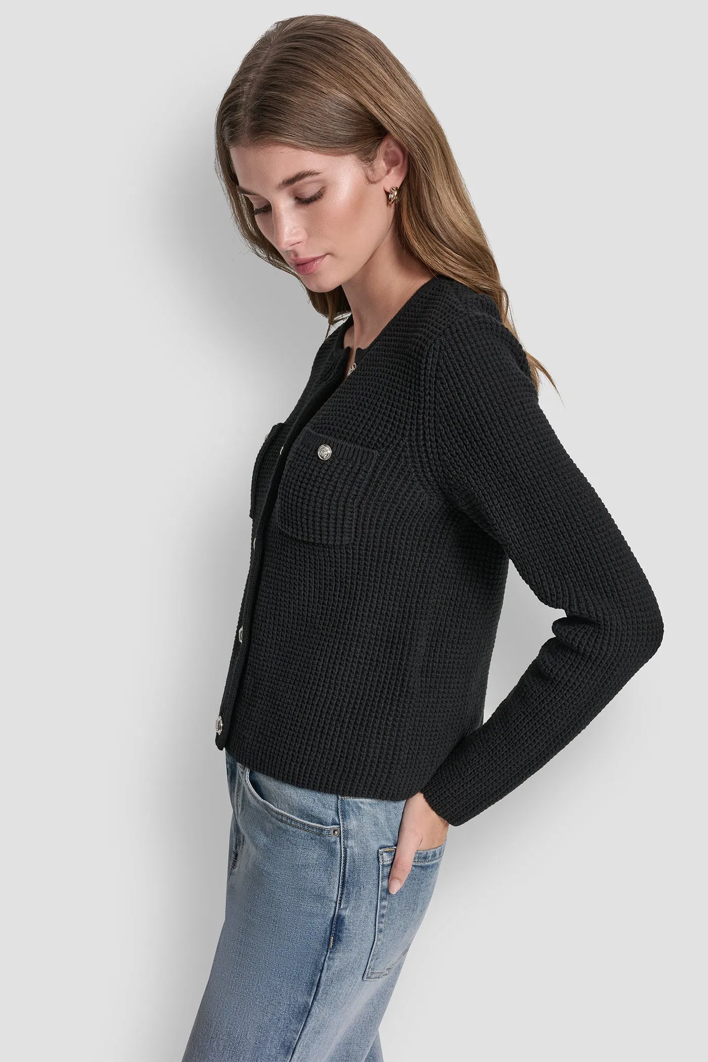 TUCK STITCH CREW NECK CARDIGAN sold by DKNY product image thumbnail 3