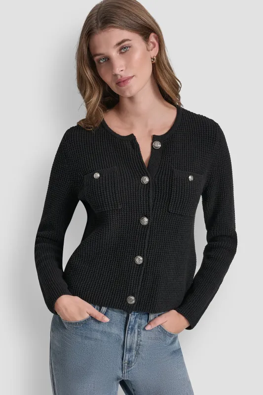 TUCK STITCH CREW NECK CARDIGAN sold by DKNY