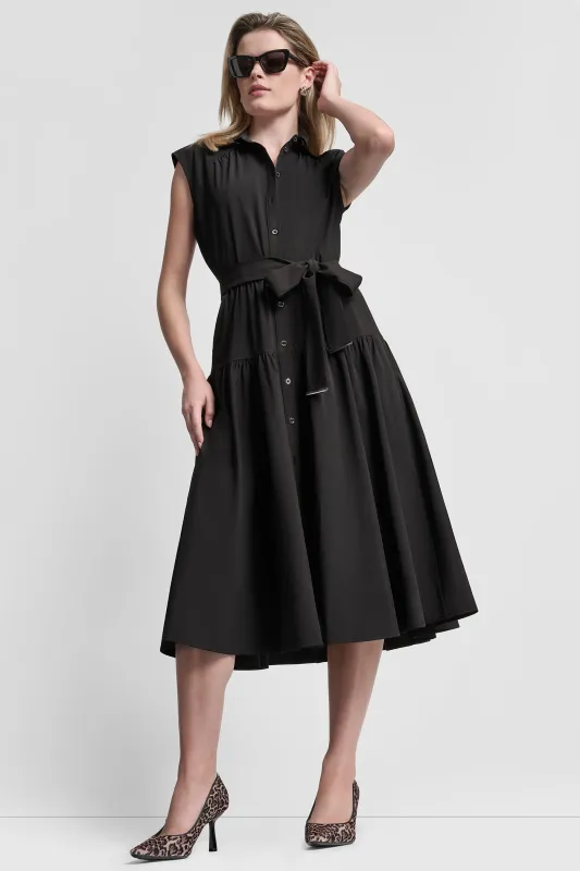 CAP SLEEVE FIT & FLARE MIDI SHIRT DRESS sold by DKNY