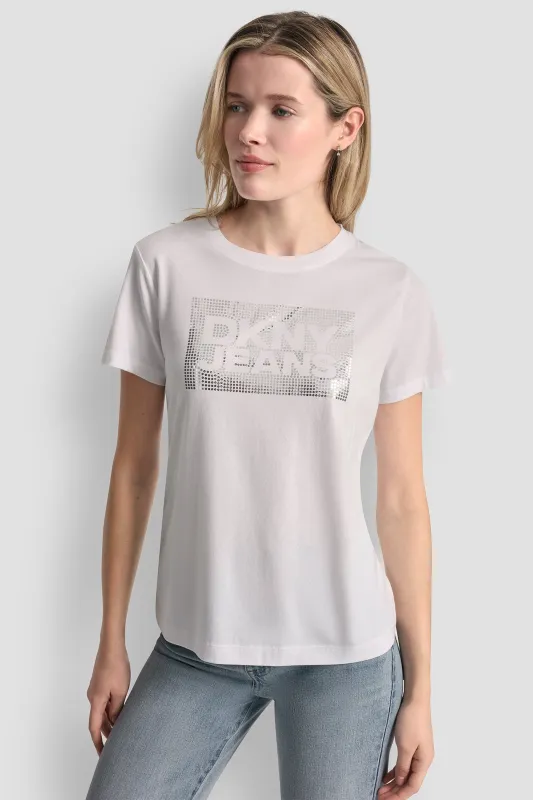 DKNY JEANS STACK LOGO RHINESTONE TEE sold by DKNY
