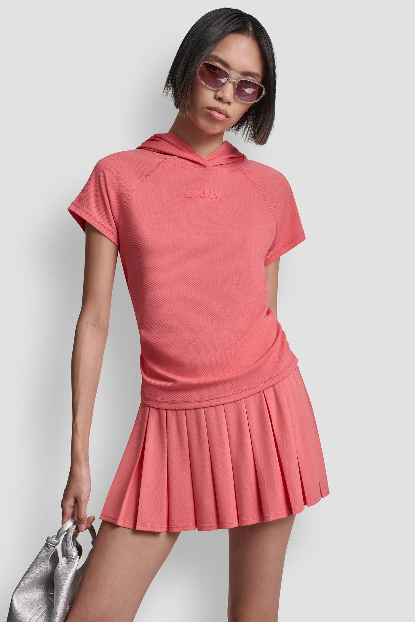 MESH HOODED LOGO TEE sold by DKNY