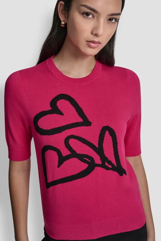 SHORT SLEEVE GRAFFITI HEART SWEATER sold by DKNY