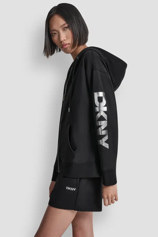 FOIL LOGO FULL-ZIP HOODIE sold by DKNY