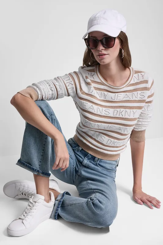 LOGO POINTELLE STRIPED SWEATER sold by DKNY