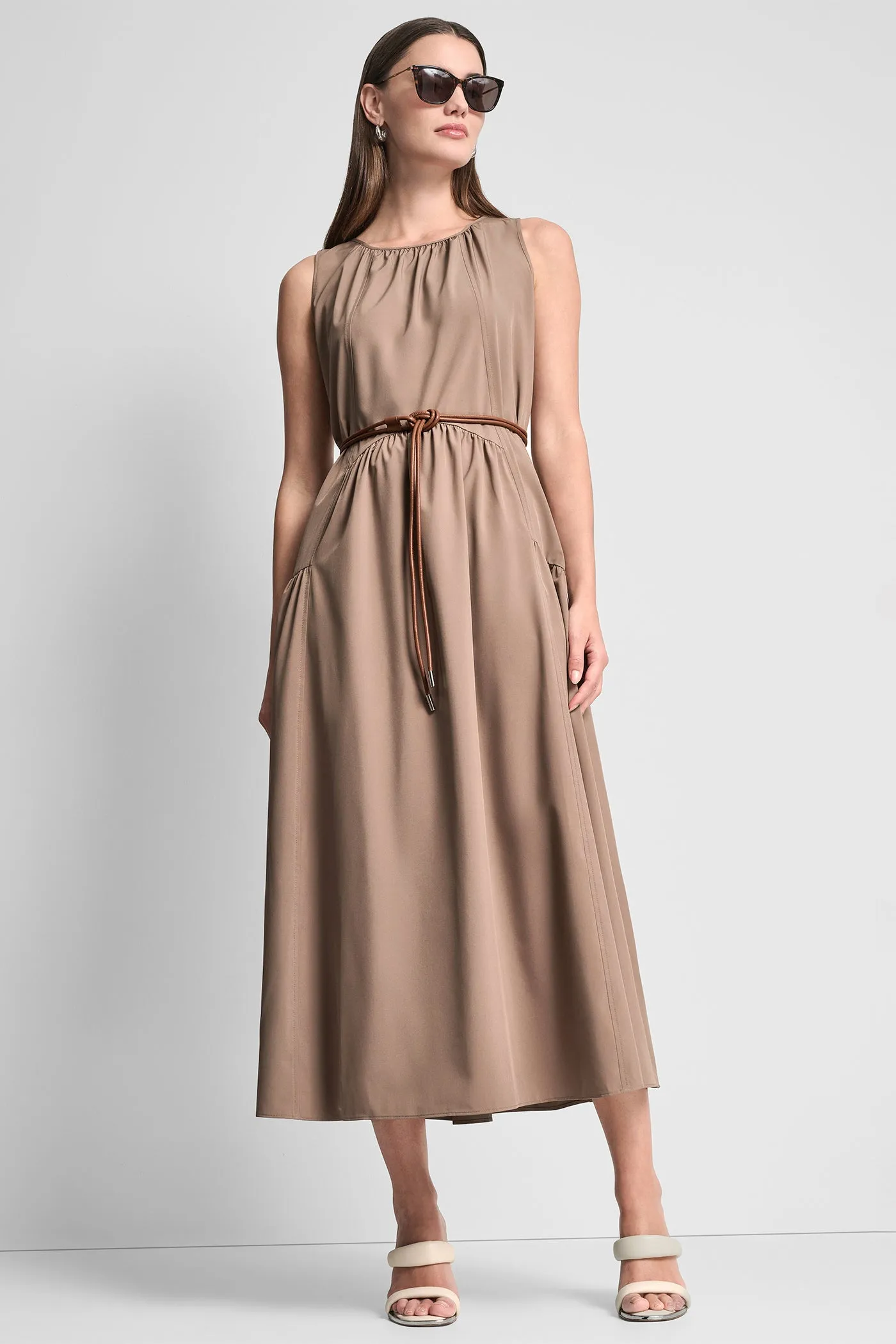SLEEVELESS DROP-WAIST MIDI DRESS sold by DKNY