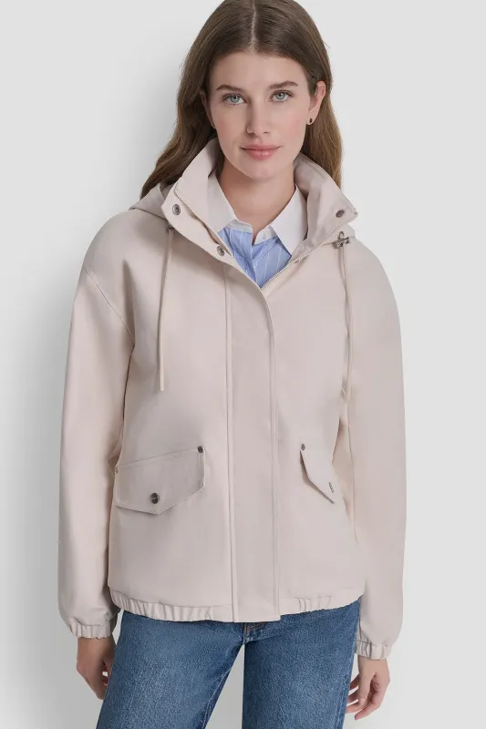 HIGH COLLAR BOMBER JACKET WITH HOOD sold by DKNY