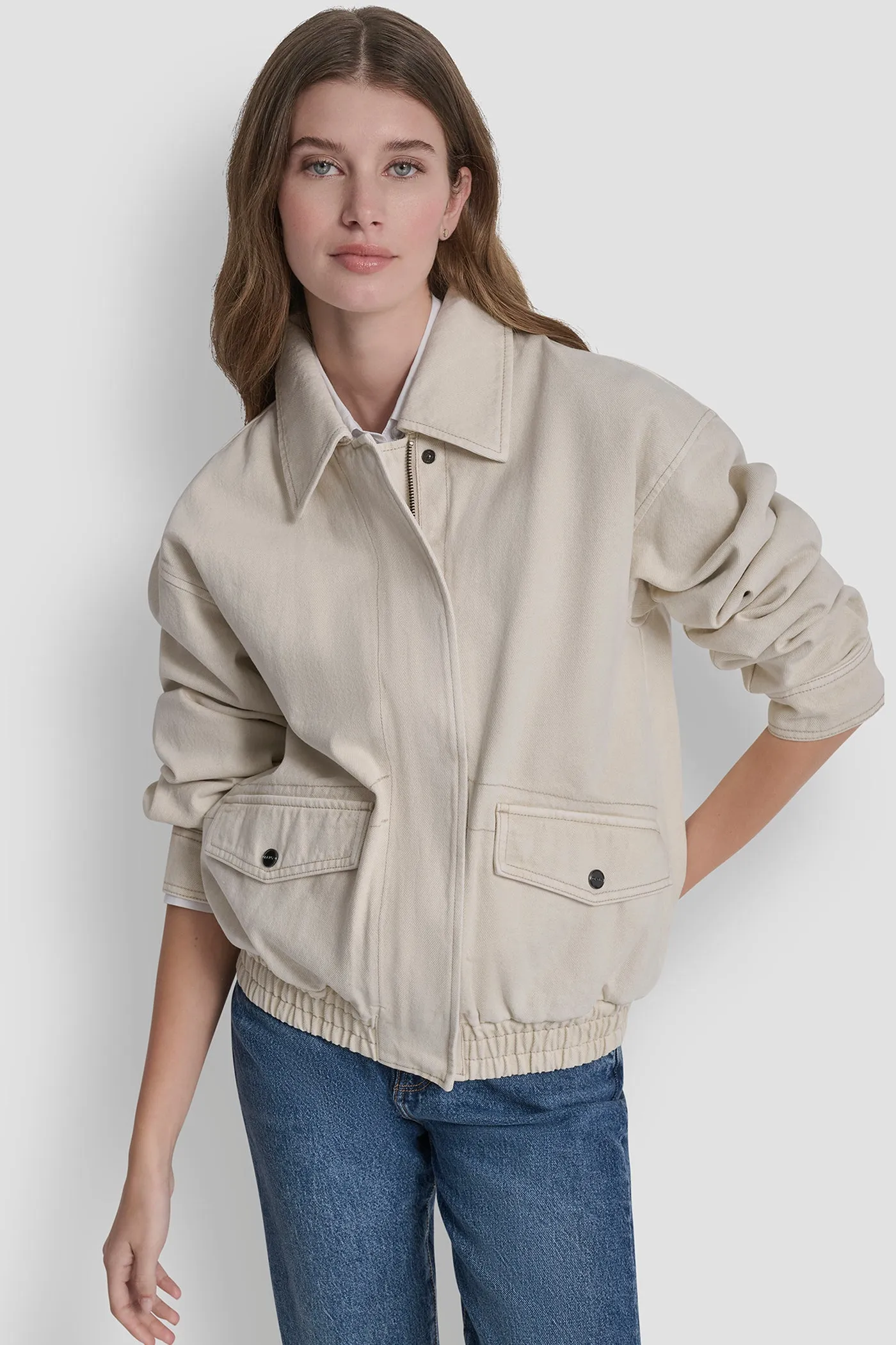 COLLARED FULL ZIP BOMBER JACKET sold by DKNY